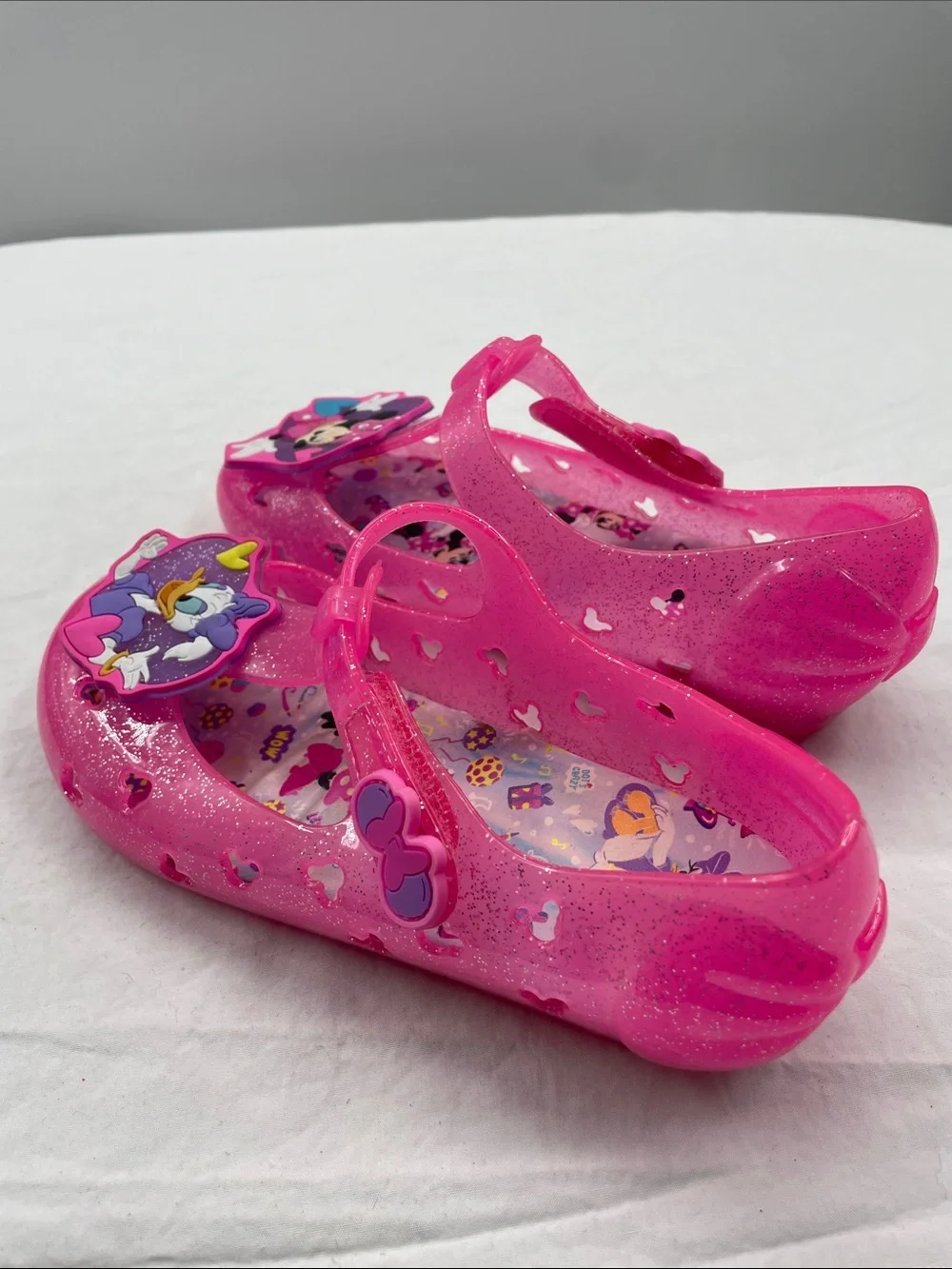 NEW! Disney Sparkling Pink Minnie & Daisy Jelly Sandals. Toddler Girl’s 12.